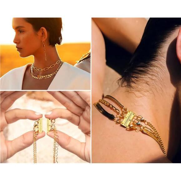 18K Gold Plated Triple Necklace Layering Clasp – Anti-Tangle Jewelry Connector - Picture 2 of 3